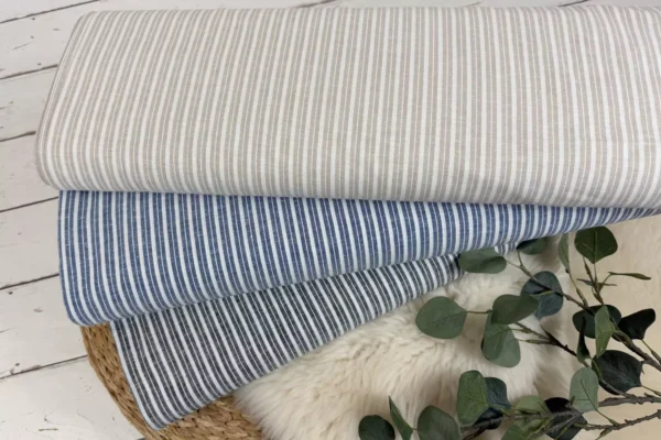 Leinen Baumwoll Stoff - Streifen Muster in anthrazit, beige, jeansblau - Öko-Tex-100