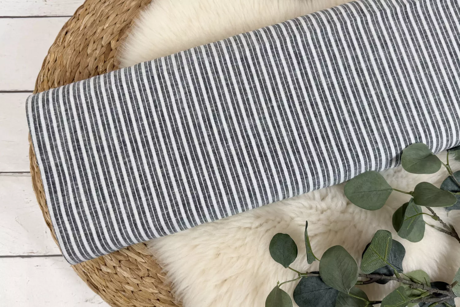 Leinen Baumwoll Stoff - Streifen Muster in anthrazit, beige, jeansblau - Öko-Tex-100 – Bild 7