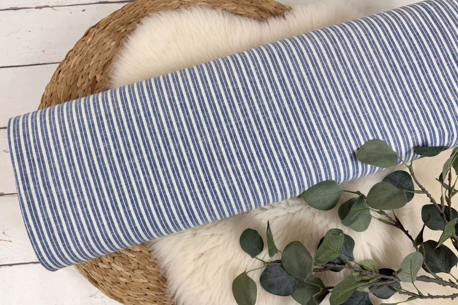 Leinen Baumwoll Stoff - Streifen Muster in anthrazit, beige, jeansblau - Öko-Tex-100 – Bild 5