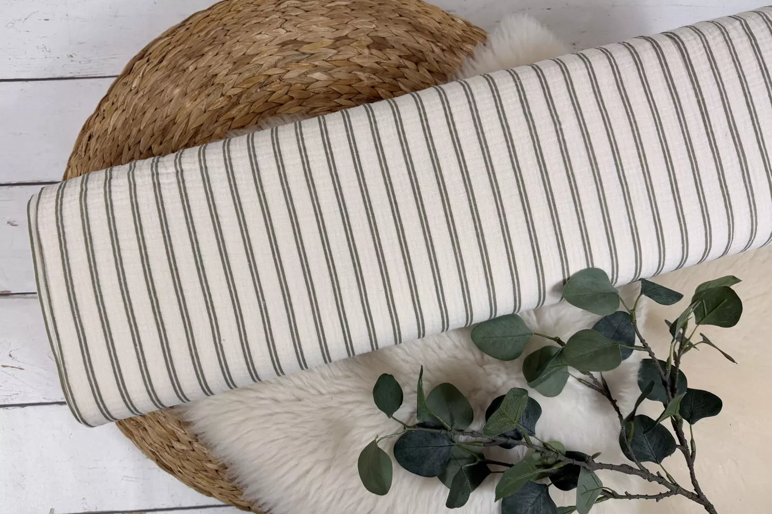 Musselin Stoff - Streifen in weiß, natur, mint, rosa Öko-tex-100 – Bild 5