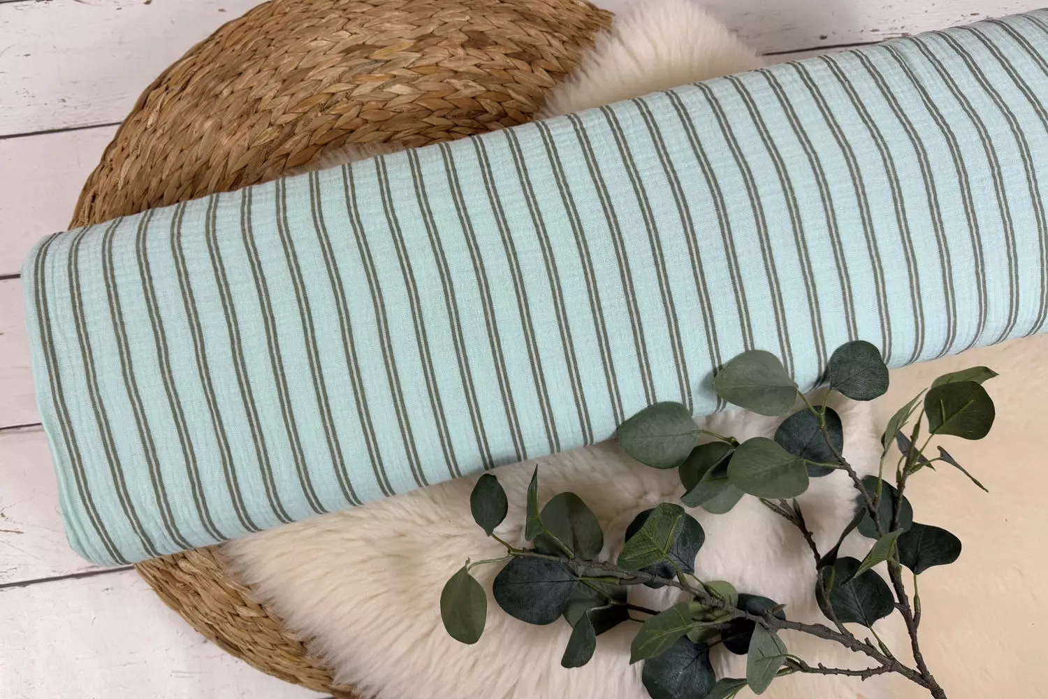 Musselin Stoff - Streifen in weiß, natur, mint, rosa Öko-tex-100 – Bild 3