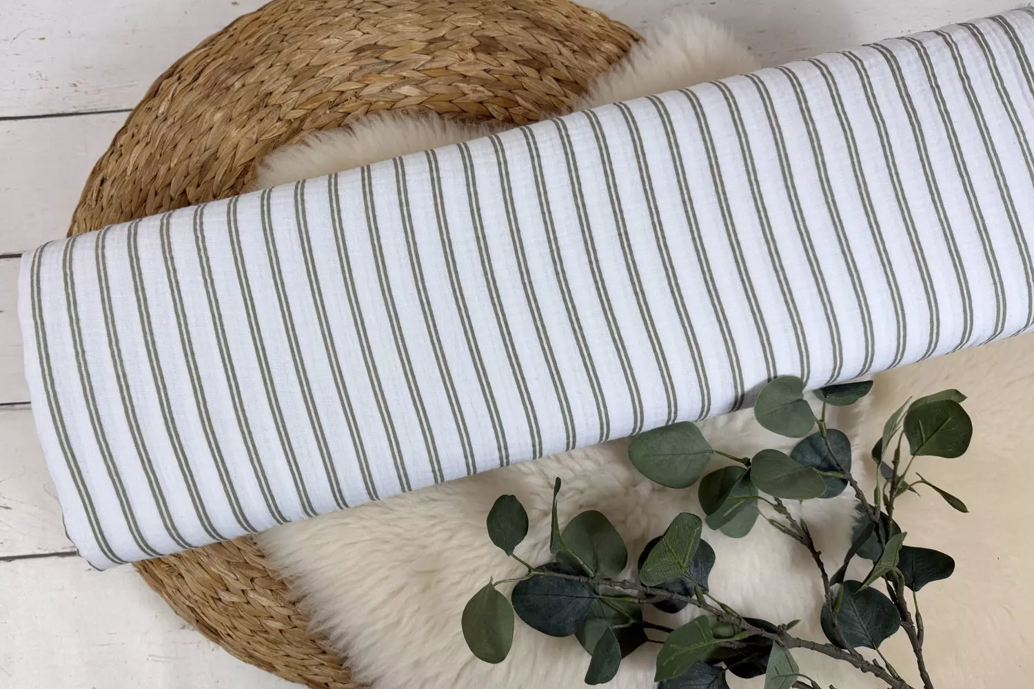 Musselin Stoff - Streifen in weiß, natur, mint, rosa Öko-tex-100 – Bild 6